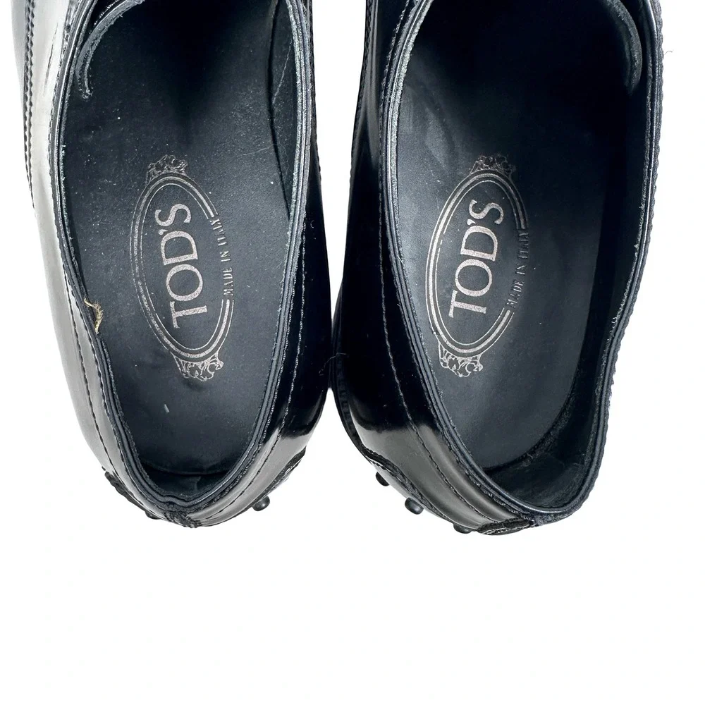 Tods Mens Black‎ Patent Leather Derby Shoes Tuxedo Dress Shoes 10 READ NO LACES